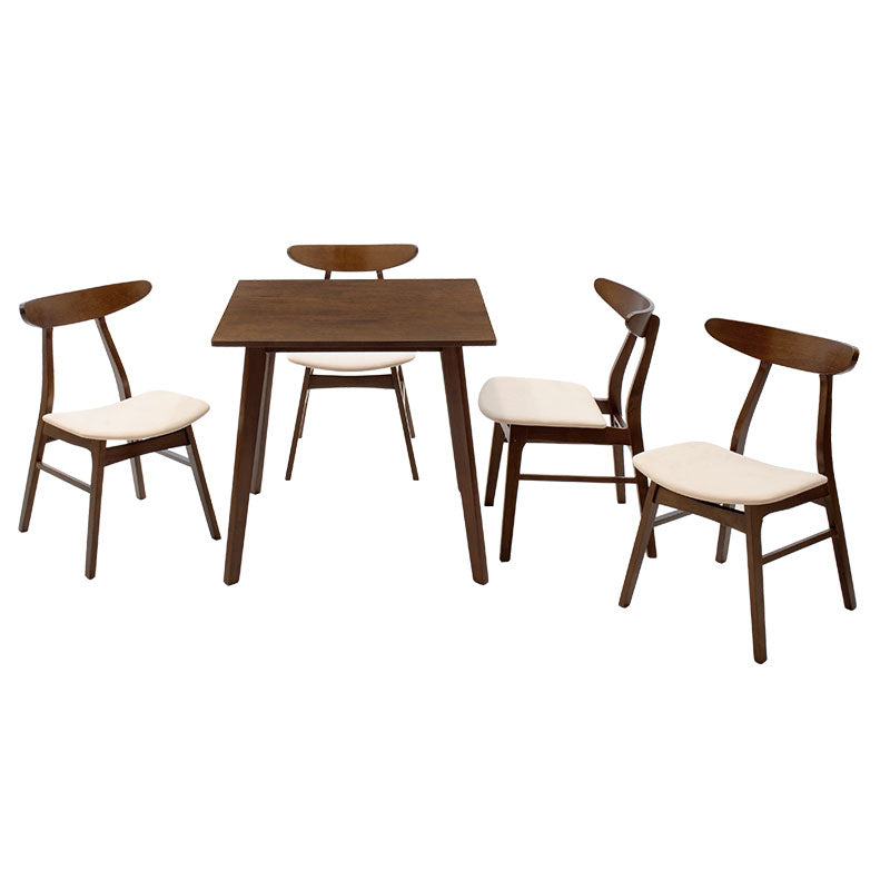 Dining set Benson - Orlean pakoworld 5pcs 80x80x75cm in walnut - beige fabric