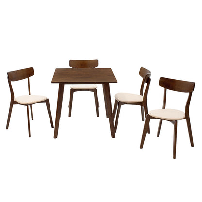 Dining set Benson - Toto pakoworld 5pcs 80x80x75cm in walnut - beige fabric