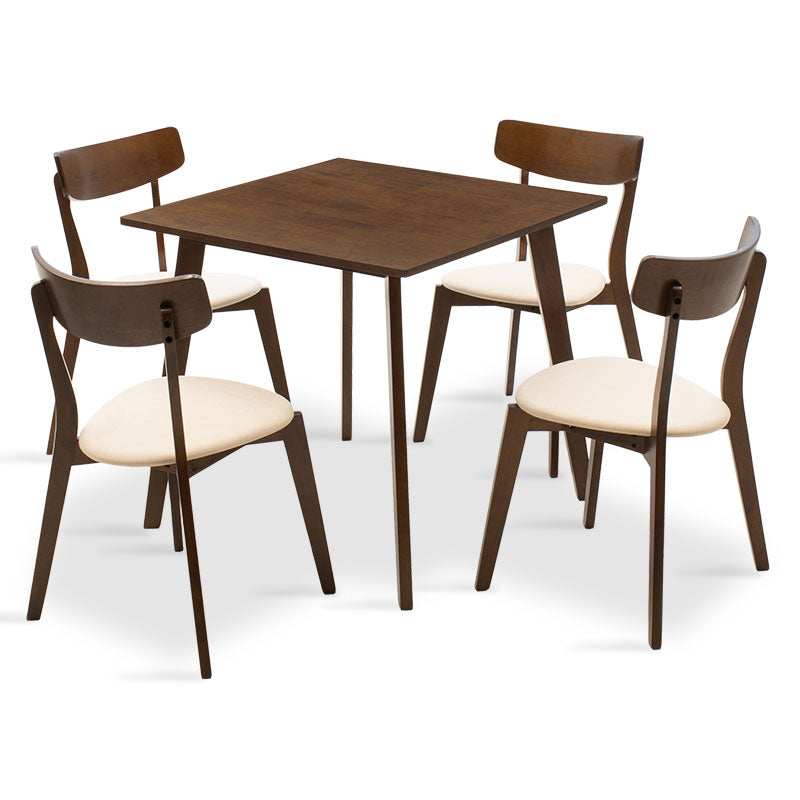 Dining set Benson - Toto pakoworld 5pcs 80x80x75cm in walnut - beige fabric