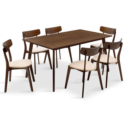 Dining set Benson - Toto pakoworld 7pcs 150x90x75cm in walnut - beige fabric