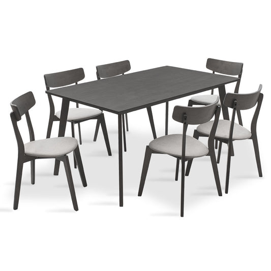 Dining set Benson - Toto pakoworld 7pcs 150x90x75cm in rustic grey - grey fabric