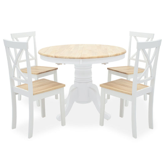 Dining set 5pcsd Lars Extendable Wooden-MDF in white-natural color D100(+38)x100x75cm