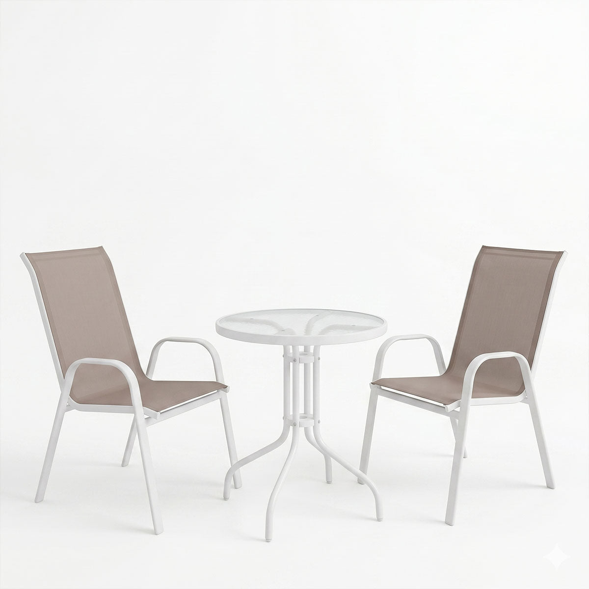 Garden dining set 3pcs Calan-Watson metal white-textilene brown