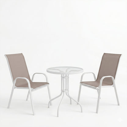 Garden dining set 3pcs Calan-Watson metal white-textilene brown
