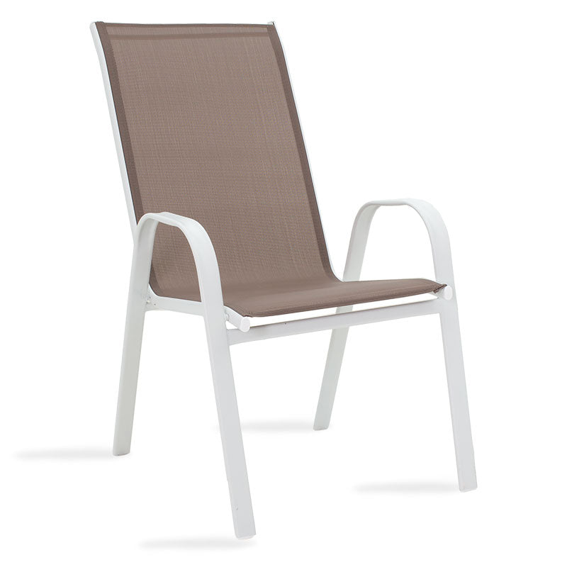 Garden dining set 3pcs Calan-Watson metal white-textilene brown