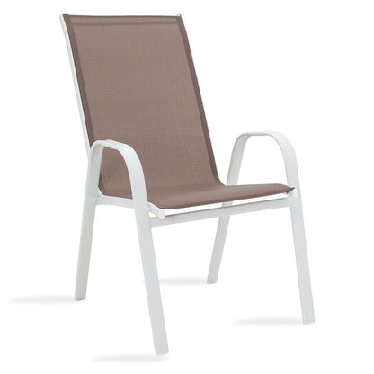 Garden dining set 3pcs Calan-Watson metal white-textilene brown