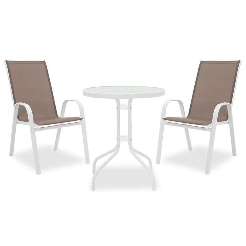 Garden dining set 3pcs Calan-Watson metal white-textilene brown