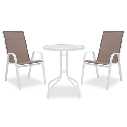 Garden dining set 3pcs Calan-Watson metal white-textilene brown