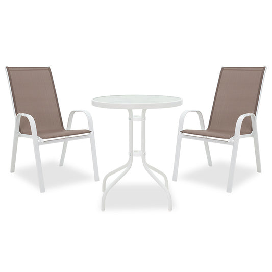 Garden dining set 3pcs Calan-Watson pakoworld metal white-textilene brown