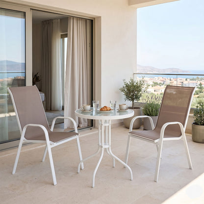 Garden dining set 3pcs Calan-Watson metal white-textilene brown