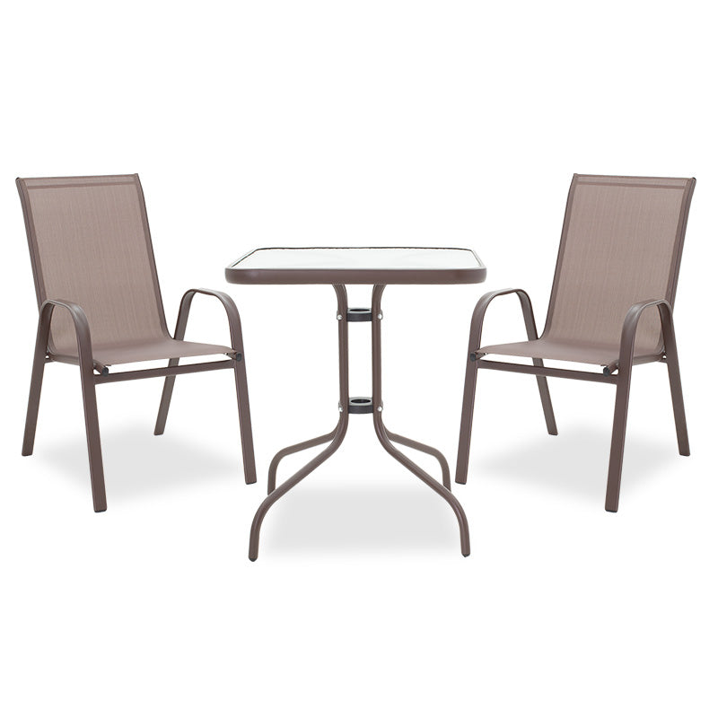 Dining table Watson-Calan set of 3 pakoworld metal-textilene brown 60x60x70cm