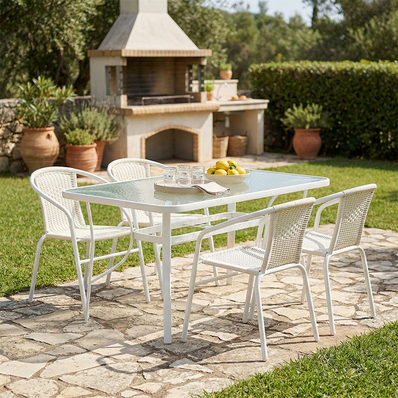 Dining table Ensure-Obbi I set of 5 metal-pe white