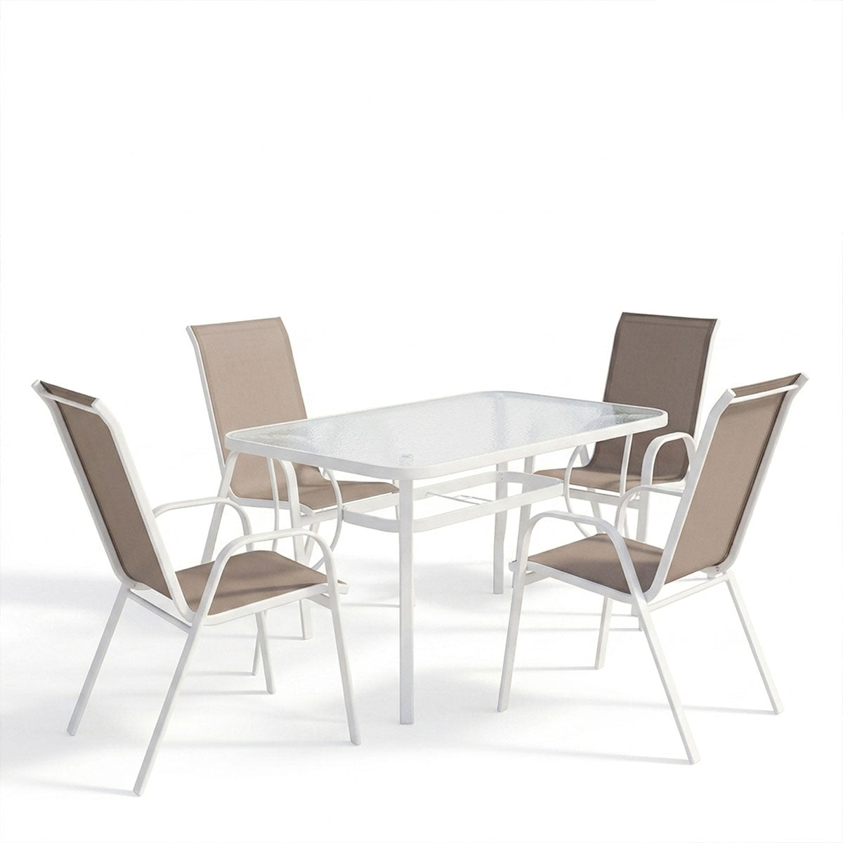 Dining table Ensure-Calan I set of 5 metal white-brown textilene 120x70x70cm