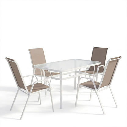 Dining table Ensure-Calan I set of 5 metal white-brown textilene 120x70x70cm