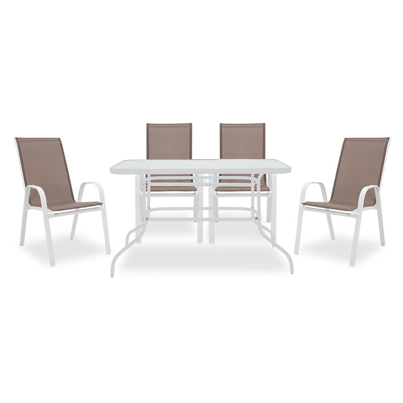 Dining table Valor-Calan I set of 5 pakoworld metal white-brown textilene 120x70x70cm