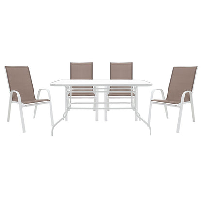 Dining table Valor-Calan B set of 5 pakoworld metal white-textilene brown 140x80x70cm