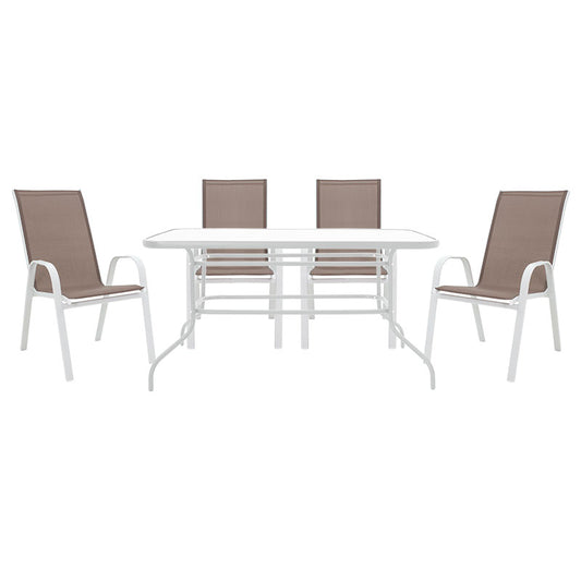 Dining table Valor-Calan B set of 5 pakoworld metal white-textilene brown 140x80x70cm