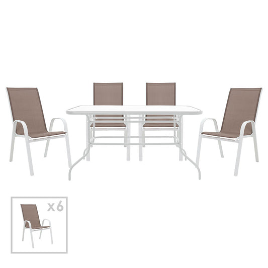 Dining set 7pcs Valor-Calan pakoworld metal white-textilene brown