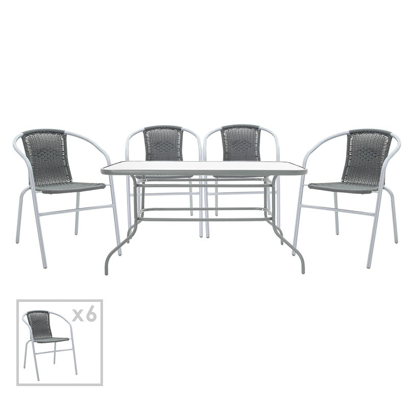 Dining set 7pcs Valor-Obbi pakoworld metal-pe gray
