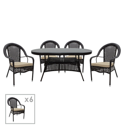 Cellin dining set 7pcs pakoworld metal-pe rattan brown