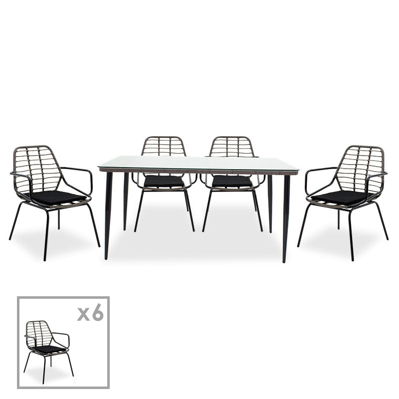 Naoki dining set 7pcs pakoworld metal black pe gray