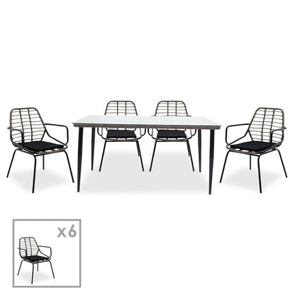 Naoki dining set 7pcs pakoworld metal black pe gray