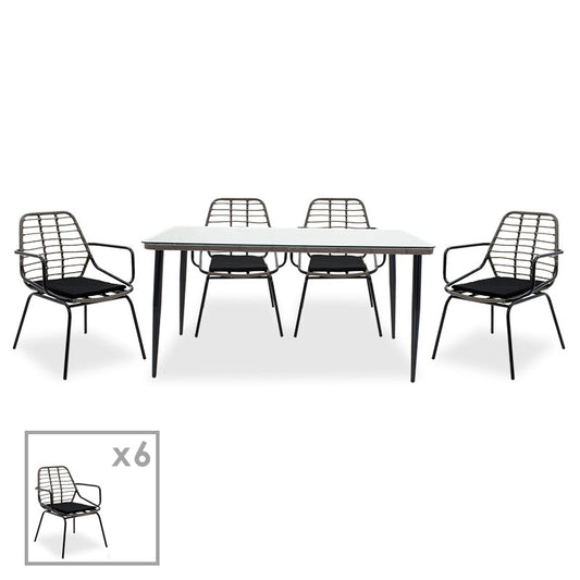 Naoki dining set 7pcs pakoworld metal black pe gray