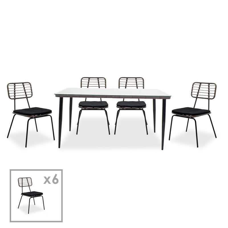 Naoki dining set 7pcs pakoworld metal black pe gray.