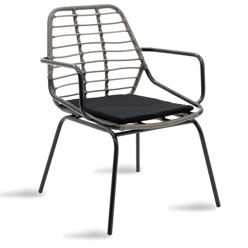 Gaus-Naoki living room A set of 3 pakoworld black metal and pe rattan in gray shade 63x60x82cm