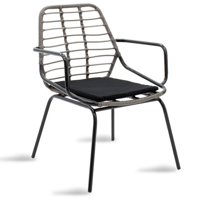 Gaus-Naoki living room A set of 3 pakoworld black metal and pe rattan in gray shade 63x60x82cm