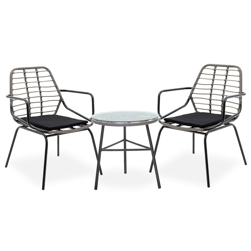Gaus-Naoki living room A set of 3 pakoworld black metal and pe rattan in gray shade 63x60x82cm