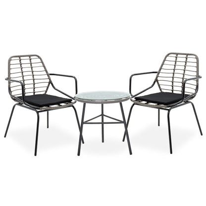 Gaus-Naoki living room A set of 3 pakoworld black metal and pe rattan in gray shade 63x60x82cm