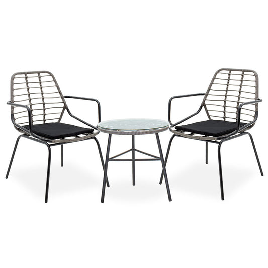 Gaus-Naoki living room A set of 3 pakoworld black metal and pe rattan in gray shade 63x60x82cm