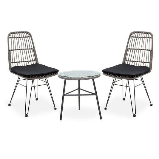 Gaus-Naoki lounge B set of 3 pakoworld black metal and pe rattan in gray shade 45.5x61x90cm