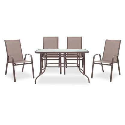 Dining table Valor-Calan set 5pcs pakoworld metal-textilene brown