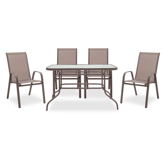 Dining table Valor-Calan set 5pcs pakoworld metal-textilene brown