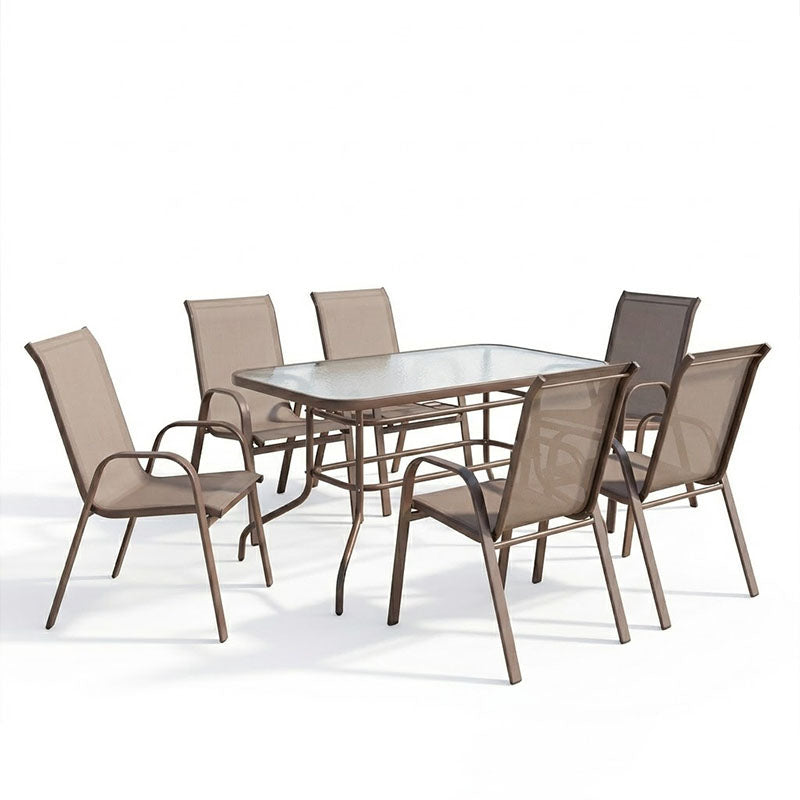Dining table Ensure-Calan set 7pcs metal-textilene brown