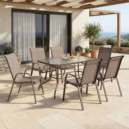 Dining table Ensure-Calan set 7pcs metal-textilene brown