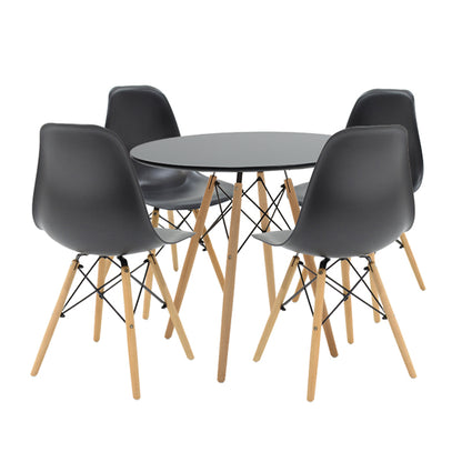 Julita dining table pakoworld set of 5 in black-natural shade D80x73cm