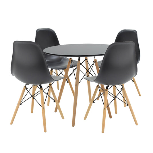 Julita dining table pakoworld set of 5 in black-natural shade D80x73cm