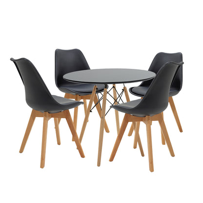 Julita-Gaston pakoworld dining table set of 5 in natural and black D80x73cm