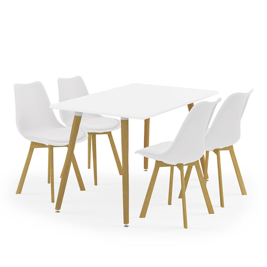Dining table Natali-Gaston set of 5 pieces white in white-natural shade 120x80x73cm