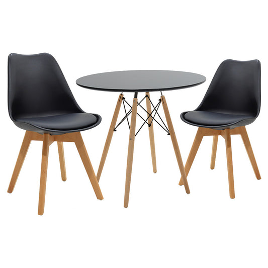 Julita-Gaston pakoworld dining table set of 3 in natural and black D80x73cm