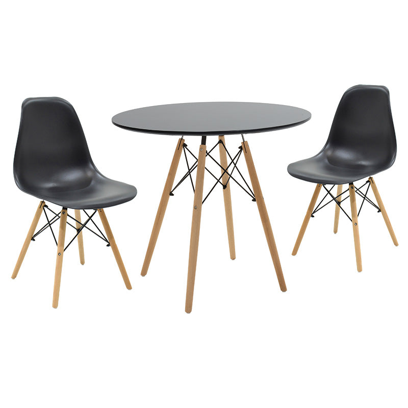 Julita dining table pakoworld set of 3 in black-natural shade D80x73cm