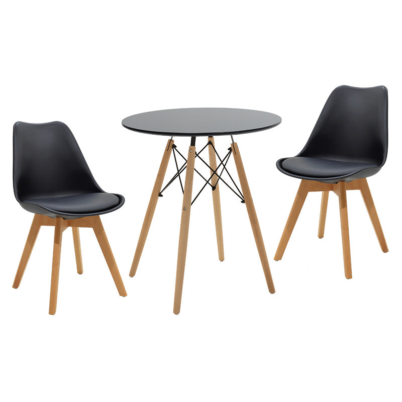 Julita-Gaston dining table set of 3 pakoworld MDF and beech wood in black-natural shade Φ60x73cm