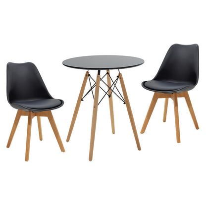 Julita-Gaston dining table set of 3 pakoworld MDF and beech wood in black-natural shade Φ60x73cm