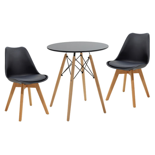 Julita-Gaston dining table set of 3 pakoworld MDF and beech wood in black-natural shade Φ60x73cm