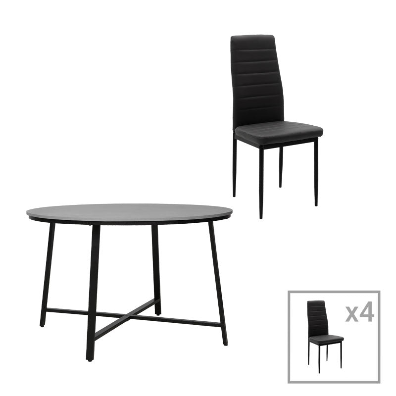 Gianno-Parker pakoworld dining set 5pcs gray cement-black D120χ76cm