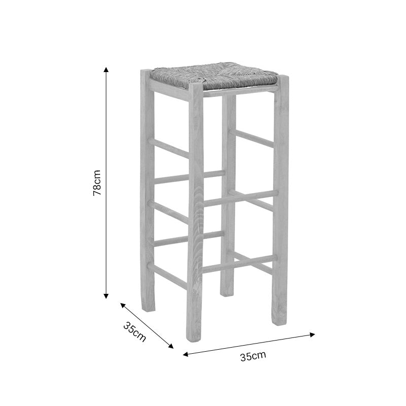 Coffee shop stool without width with mat Bodier-Charchie I pakoworld unpainted wood 35x35x78cm