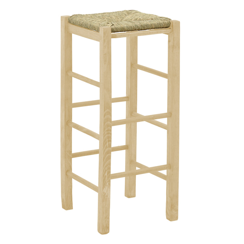 Coffee shop stool without width with mat Bodier-Charchie I pakoworld unpainted wood 35x35x78cm